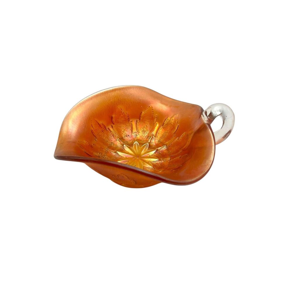 Vintage Dugan Marigold Carnival Glass Leaf Rays Nappy Dish